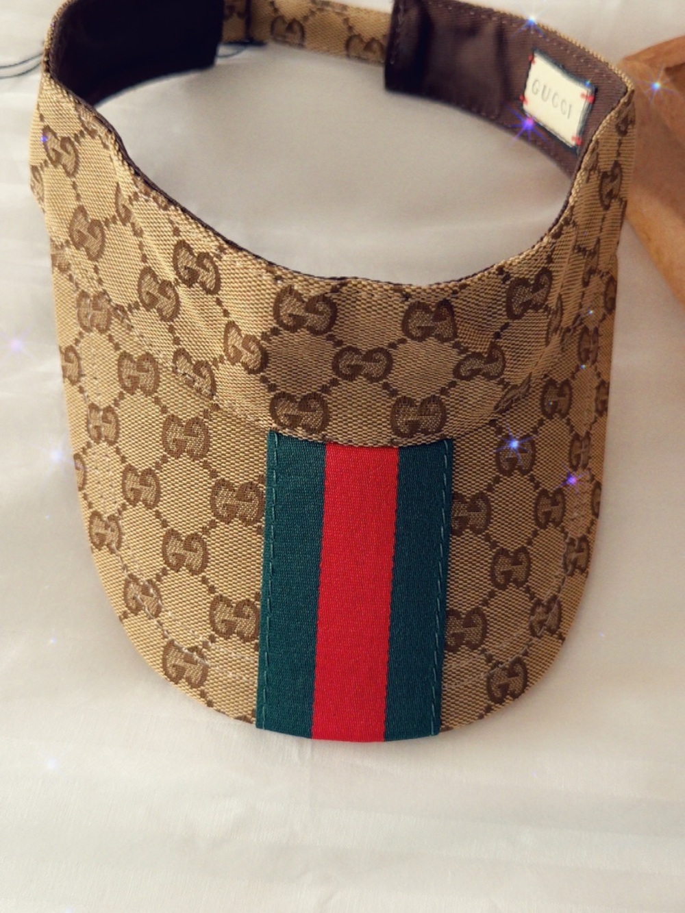 Gucci Beige Brown GG Canvas Visor with Green-Red Stripe